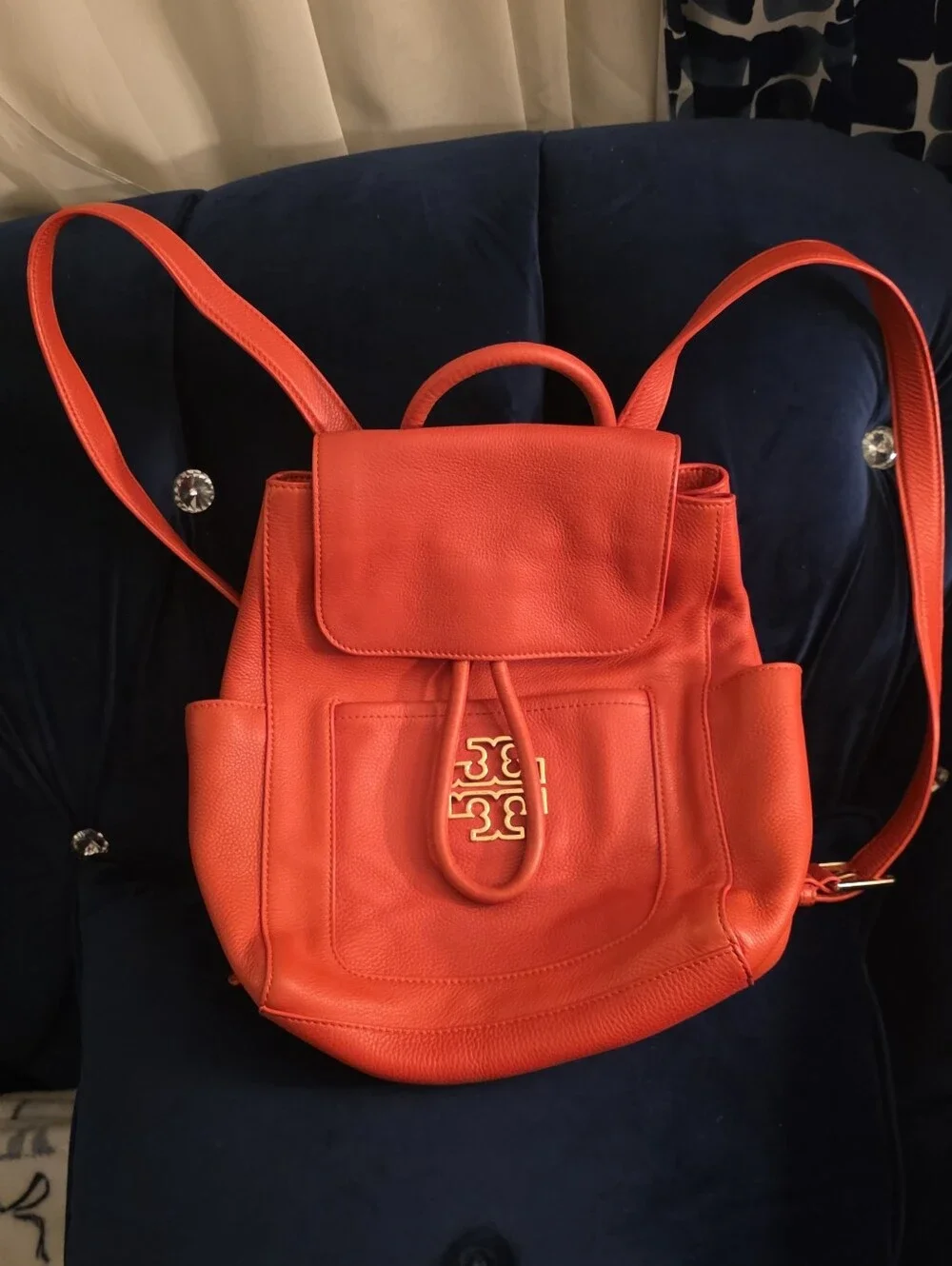 TORY BURCH Britten Leather Backpack in Poppy Red